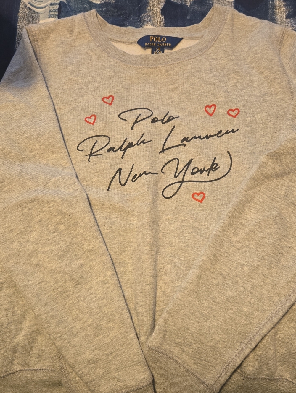 Polo by Ralph Lauren Light Gray Crewneck Sweatshirt with Red Heart Accents
